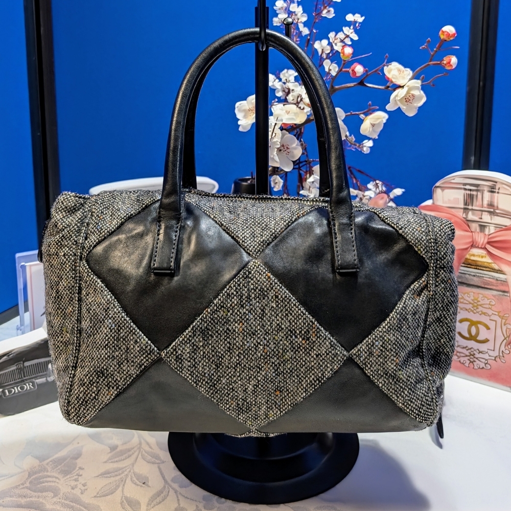 Botegga Veneta Dark Grey Wool And Black Leather Satchel
